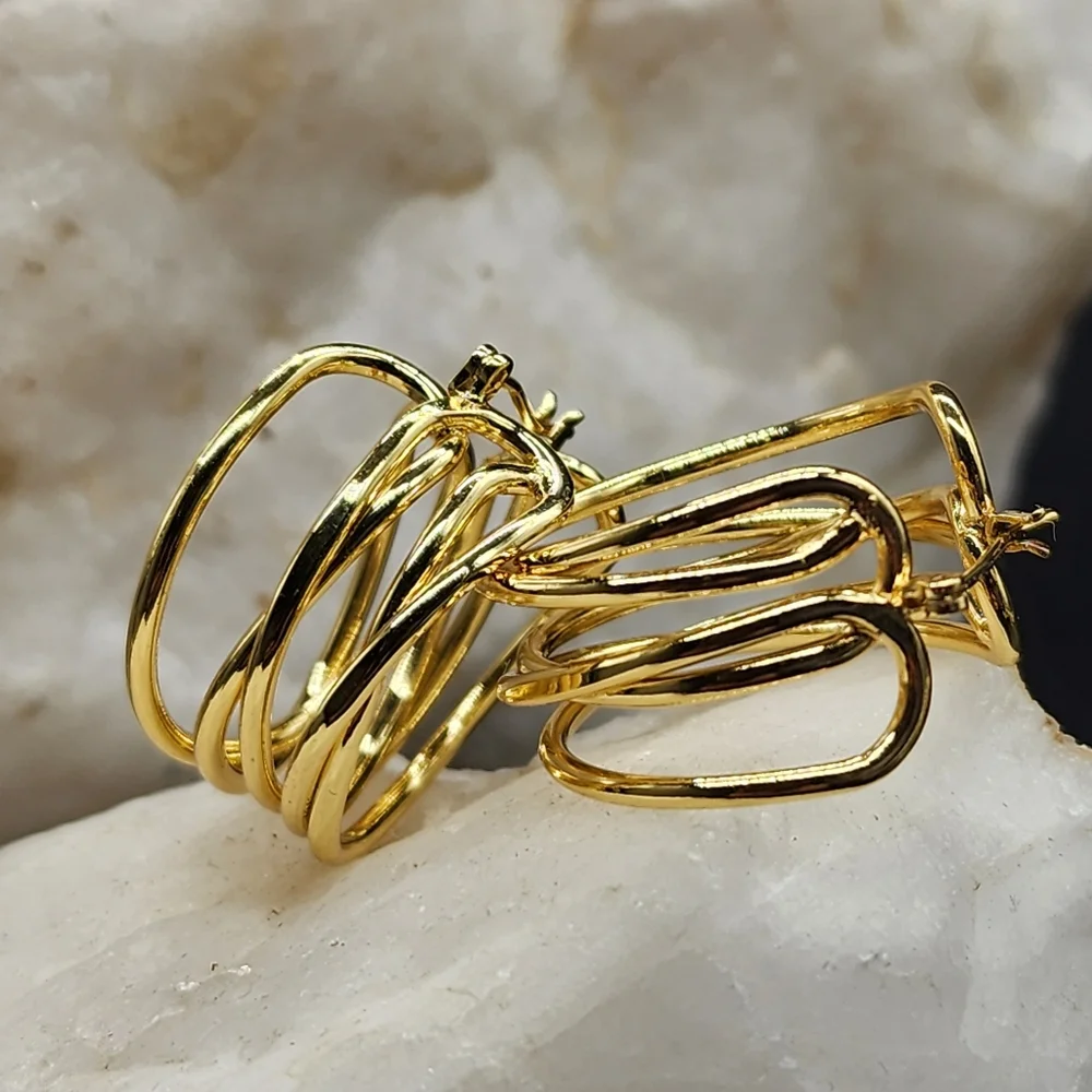 Rhodium/ 18 kt Gold Plated Hoops Earrings/Studs Contemporary Design